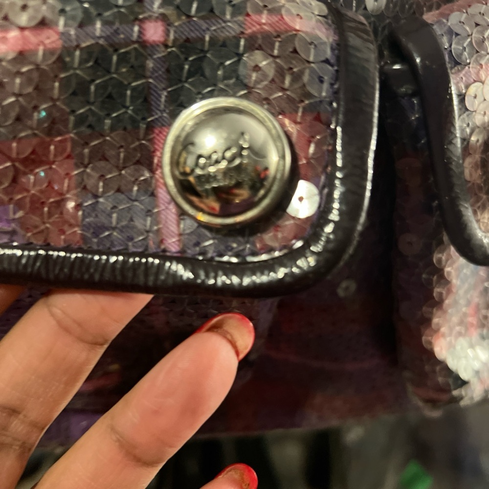 Coach Sequin Plaid Backpack - Black, Red, and Silver